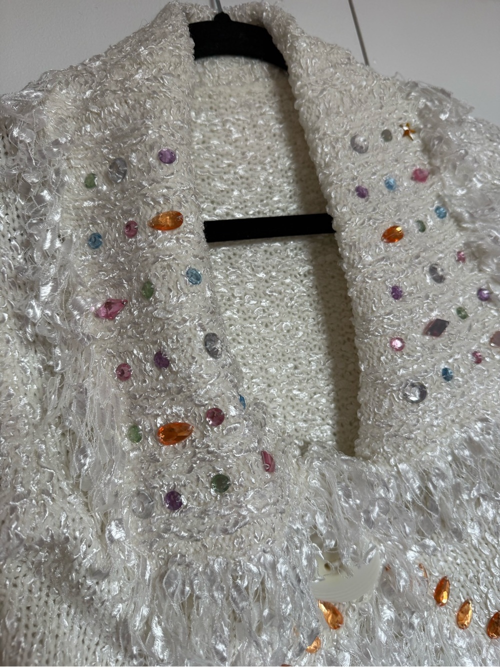 Vintage Beaded Fringe Knit Cardigan Sweater in Cream - Picture 4 of 6